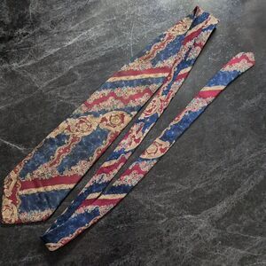 Mallory & Church Paisley Striped Red Blue And Gold Silk Tie 58 x 4